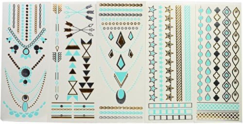 Flash Tattoos Metallic Gold, Silver, Blue Temporary Tats Sticker Bling (5-Sheets) BL-40.57.64.118.125