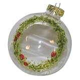 ArtisanStreet's Apple Wreath Ornament. Hand Painted Glass Ball. Green Wreath Decorated With Bright Red Apples. For Christmas Tree Or Stocking Stuffer. Made To Order & Signed By Artisan.