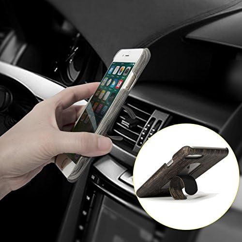 iPhone 7 Case 4.7 Inches Wood Grain With Kickstand and Built In Car Vent Mount 2 in 1 included Tempered Glass Screen Protector (Dark Bamboo Box Set)