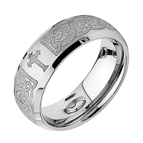 8mm Braid Pattern Laser Engraved Celtic Design with Cross Tungsten Wedding Band Ring for Men - Size 8.5: The World Jewelry Center: Jewelry