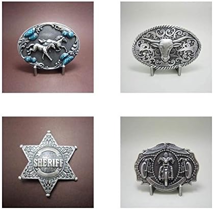 4 Pcs Shown As Picture Motorcycle Biker Star Sheriff Horn Bull Horses Enamel Silver Plated Western Belt Buckle