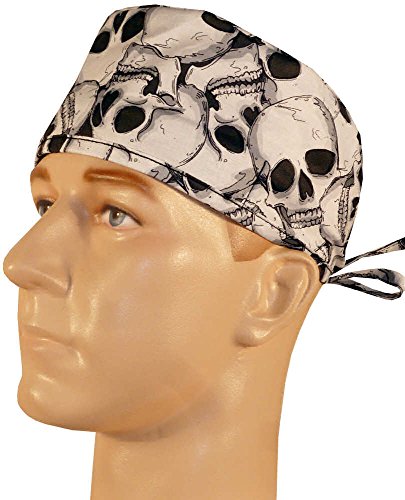 Mens and Womens Surgical Cap - Large Skulls on Black