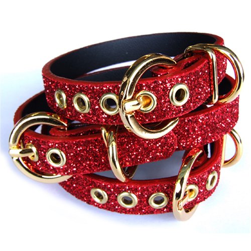 Red Leather Twinkle Dog Collar