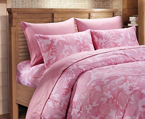 Microfiber 6 Piece Classic Pink Camo Bed Sheet &amp; Pillowcase Set (King, Pink)