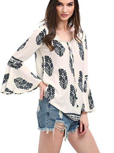 SheIn Women's print Blouse with long bell sleeve