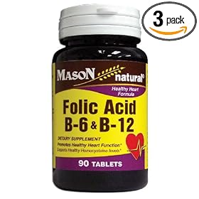 Mason Vitamins Heart Formula B6/B12/Folic Acid Tablets, 90-Count Bottles (Pack of 3)