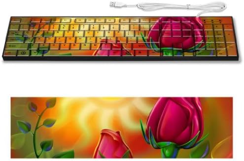 Abstract Flower Artistic Pink Roses Keyboard Customized Made to Order Support Ready 16 7/8 inch (430mm) x 4 7/8 inch (125mm) x 15/16 inch (25mm) High Quality Liil Key board Boards desktop laptop Key_board comfortable computer accessories cute gaming gear