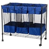 Household Essentials 7119 Metal-Frame Triple Sorter Bin with Wheels, Black Frame