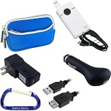Ultimate Travel Kit: Neoprene Dual Pocket Zipper Case (Blue), Mini HDMI Type C to HDMI Type A Cable, USB Extension Cable (6 Feet), Car Charger, Wall Travel/Home Charger, and Free Carabiner Key Chain for the Cisco Flip Video SlideHD