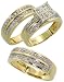 14k Yellow Gold Trio 3-Piece His (6mm) & Hers (6mm; 8mm) Wedding Band Set, w/ 0.61 Carat Brilliant Cut Diamonds; (Men's Size 9 to 12); Ladies' Size 8