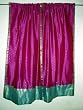 2 Fuschia with Turquoise Border Art Silk Sari Curtains Drape Panels Window Treatment 84"