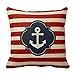 FreeMinds Cotton Linen 18 x 18inch Red White And Blue Nautical Anchor Pillow Cover