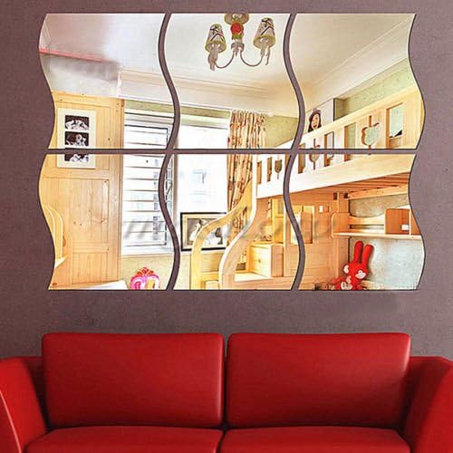 6PCS Wave Removable Home Acrylic Wall Mirror Sticker Art Vinyl Mural Decor Decal