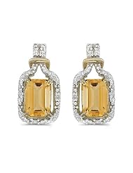 Birthstone Company 14k Yellow Gold Emerald-cut Citrine And Diamond Earrings