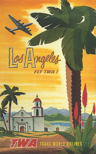 LOS ANGELES CALIFORNIA AIRPLANE AIRLINES TRAVEL TOURISM SMALL VINTAGE POSTER CANVAS REPRO