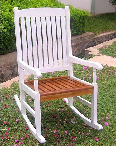 Traditional Porch Rocker (White/Oak) (43.25H x 23.25W x 31.5D)