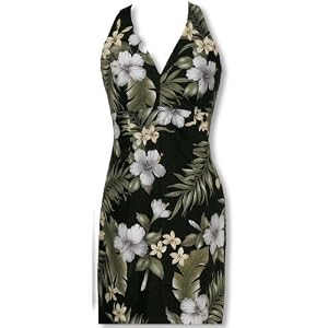 Sexy Halter Dress - White Hibiscus Yellow Plumeria Hawaiian Aloha Crisscross Back Fitted Halter Sun Dress - Regular and Plus Size