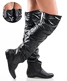 Women's TREND-Hi Over-the-Knee Thigh High Flat Slouchy Shaft Low Heel Boots by ROOM OF FASHION BLACK GREY PU (7.5)