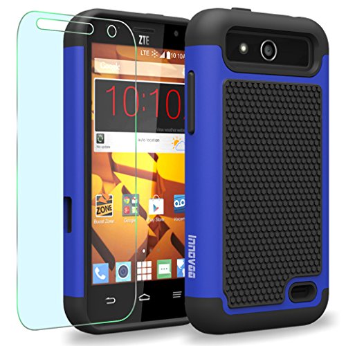 ZTE Maven / Overture 2 / Z810 / Z812 / Z813 Case, INNOVAA Smart Grid Defender Armor Case W/ Free Screen Protector & Touch Screen Stylus Pen - Black/Blue