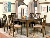 7pc Dining Table & Chairs Set with Lattice Design Rich Walnut Finish