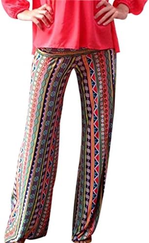 Women's Casual Loose Tribal Printing Trousers Fold-Over Wide Leg Palazzo Pants
