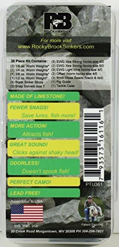 Rockybrook Sinkers 36 pc Tungsten Fishing Weight Kit, Carolina and Texax Rigs, Lead-Free, Made in USA