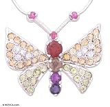 Amethyst and garnet brooch necklace, 'Butterfly'