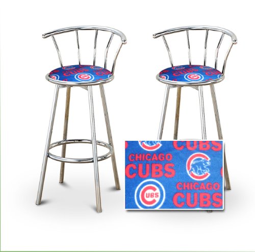 2 Chicago Cubs Baseball Soft Fleece MLB Custom Chrome Barstools with Backrest Set
