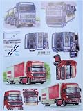 A4 3D step by step Le Suh decoupage sheet - transport - blue and red trucks