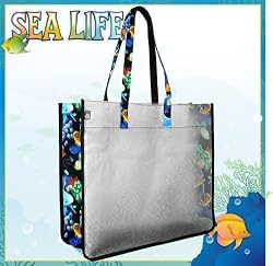 Tropical Fish Tote Bag Coral Reef with Clear Sides and Cotton Fabric - SEE Through Thru Bag for School Events or Beach GIFT IDEA for MEN Women Ladies MOM Mother or Dad Teachers and Travelers