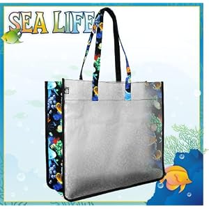 Coral Reef Tropical Fish Beach Stadium Tote Bag with Clear Sides and Cotton Fabric - SEE Through Thru Bag for School Events or Beach GIFT IDEA for MEN Women Ladies MOM Mother or Dad Teachers and Travelers