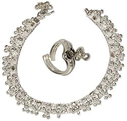 Foot Jewelry Silver Anklet Toe Ring Pair 10 inches (anklt567a)