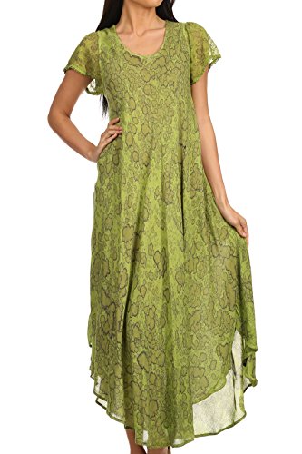 Sakkas 15802 - Lila Freckled Dyed Cap Sleeve Scoopneck Long Caftan Dress / Cover Up - Green - OS