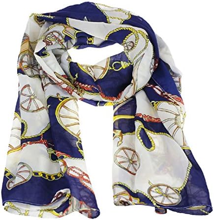 Sannysis 1PC Elegent Chiffon Carriage And Chain Women Korean Version Silk Long Scarf For Girls (Blue)