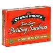 Crown Prince Two Layer Brisling Sardines in Soy Bean Oil, 3.75-Ounce Cans (Pack of 12)