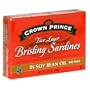 Crown Prince Two Layer Brisling Sardines in Soy Bean Oil, 3.75-Ounce Cans (Pack of 12)