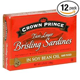 Crown Prince Two Layer Brisling Sardines in Soy Bean Oil, 3.75-Ounce Cans (Pack of 12)