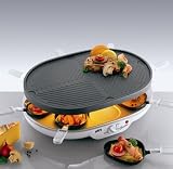 Petra RC 820 PartyRaclette + Grill, 8 Pfaennchen, oval, antihaft, Alu-Grillplatte, Temperaturregler Weiss