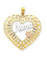 14k Yellow & Rose Gold w/ Rhodium D/C Grandma Nana Heart Pendant