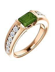 14K Rose Gold 7.00x5.00mm Emerald Cut Green Tourmaline and Diamond Ring -- LIFETIME WARRANTY