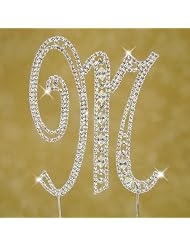 Swarovski Crystal Monogram Cake Topper Vintage Style - Letter M by 