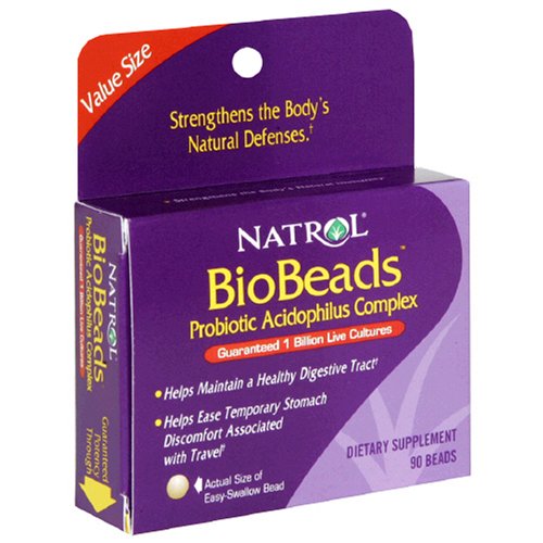 Natrol BioBeads Probiotic Acidophilus Complex, Dietary Supplement, Beads, Value Size , 90 beads