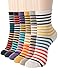 OSABASA Womens Fashion Cotton Crew Socks Stripe Printing-3 to 7 pack