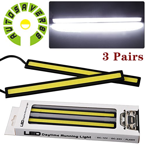 AUTOSAVER88 6X Waterproof Aluminum High Power 6W 6000K Xenon Slim COB LED DRL Daylight Driving Daytime Running Light for All Vehicles with 12V Power (White)