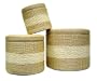 Decorative Living, Woven Rush and Maize Striped Storage Ottomans, Set of 3