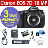 Canon EOS 7D 18 MP Digital SLR Camera Body + 6 Piece Digital Camera Accessory Kit + 3 Year Extended Warranty Repair Contract