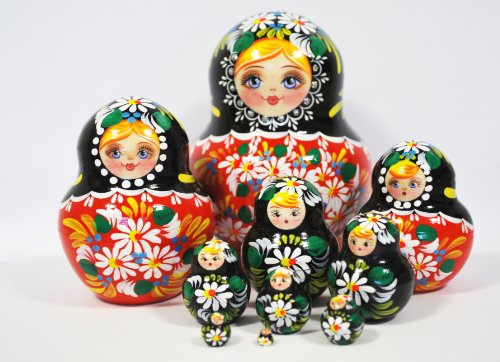 Russian Hand Painted Handmade Red Nesting Dolls Set of 10 Pcs Butterfly Floral Artist Signed-image