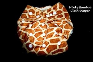 Minky Bamboo Snaps Cloth Diaper/ Nappy - Os - Giraffe Prints
