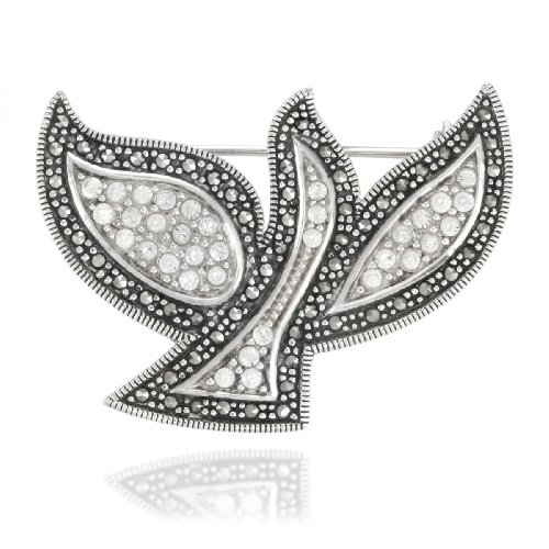 Sterling Silver Marcasite Crystal Dove Pin