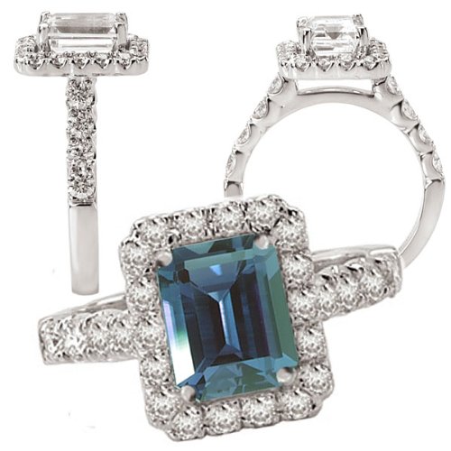 18k lab-grown 8x6mm emerald cut alexandrite engagement 